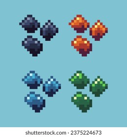 Pixelkunst-Sets von Kohle-Brennstoff mit Farbelement-Variation. Einfache Stücke von Kohle auf pixeliertem Stil. 8bits perfekt für das Spiel-Objekt oder Design-Objekt für Ihr Spieldesign-Objekt.