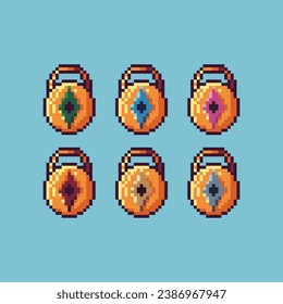 Pixel art sets of compass icon with variation color item asset. Simple bits of direction compass pixelated style. 8bits perfect for game asset or design asset element for your game design asset.