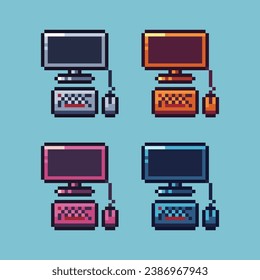 Pixel art sets of computer with variation color item asset. Simple bits of blank computer pixelated style. 8bits perfect for game asset or design asset element for your game design asset.