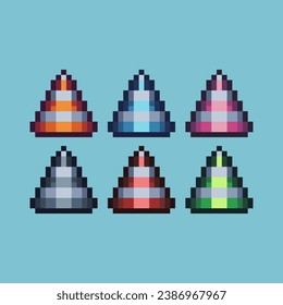 Pixel art sets of cone icon with variation color item asset. Simple bits of street cone pixelated style. 8bits perfect for game asset or design asset element for your game design asset.