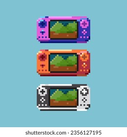 Pixel art sets of console game with variation color items asset. playing game portable tools on pixelated style.8bits perfect for game asset or design asset element for your game design asset.