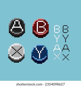 Pixel art sets of controller button items. black,red,white,and blue controller button on pixelated style.8bits perfect for game asset or design asset element for your game design asset.