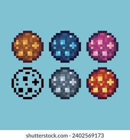 Pixel art sets of cookies cake icon with variation color item asset. Chocolate cookies icon on pixelated style. 8bits perfect for game asset or design asset element for your game design asset