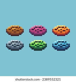 Pixel art sets of cookies food with variation color item asset.chocolate cookies food on pixelated style. 8bits perfect for game asset or design asset element for your game design asset