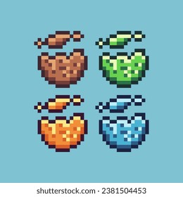 Pixel art sets of cracking cookies  with variation color item asset. Simple bits of cookies pixelated style. 8bits perfect for game asset or design asset element for your game design asset.