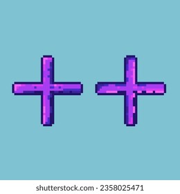 Pixel art sets of cross halloween with variation color items asset.Halloween cross grave cauldron on pixelated style.8bits perfect for game asset or design asset element for your game design asset