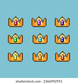 Pixel art sets of crown with variation color item asset simple bits of crowns on pixelated style 8bits perfect for game asset or design asset element for your game design asset