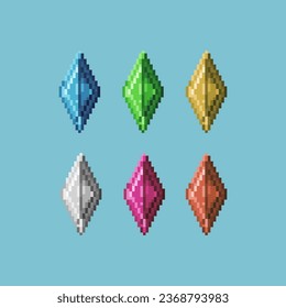 Conjuntos de arte de píxeles de cristal con activos de elementos de color de variación. Bits simples de cristal en estilo pixelado. 8 bits perfectos para activos de juego o elementos de activos de diseño para su activo de diseño de juegos