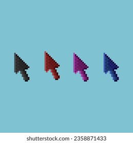Pixel art sets of cursor pointer with variation color items asset. four colour of pointer cursor on pixelated style.8bits perfect for game asset or design asset element for your game design asset.
