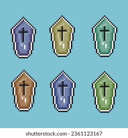 Pixel art sets of dead grave with variation color items asset. simple grave for dugeon and rpg items on pixelated style.8bits perfect for game asset or design asset element for your game design asset