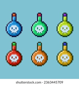 Juegos de arte de píxeles de botella de veneno de muerte con variación color material activo simple bits de halloween de botella en estilo pixelado 8bits perfecto para activos de juego o elemento de activos de diseño para su activo de diseño de juego