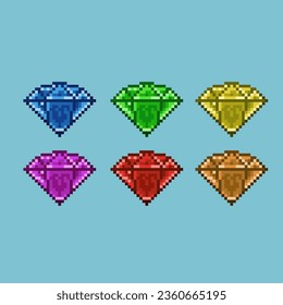 Pixelkunstsätze von Diamanten mit verschiedenen Farbelementen. Einfache Diamanten auf pixeliertem Stil.8bits perfekt für das Spielobjekt oder das Design-Objekt für Ihr Spieldesign-Objekt.