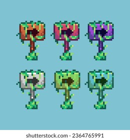 Pixel art sets of directional sign with variation color item asset. simple bits of road sign on pixelated style 8bits perfect for game asset or design asset element for your game design asset