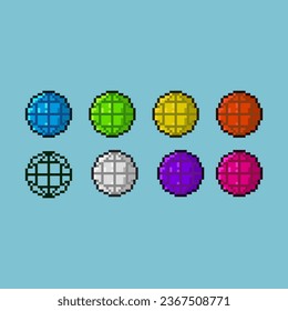 Conjuntos de arte de píxeles del sitio web de dominio con variación color de elemento activo simple bits del icono de la web mundial sobre estilo pixelado 8bits perfecto para activos de juego o elemento de activos de diseño para su activo de diseño de juegos