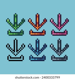 Pixel art sets of download icon with variation color item asset. Download icon on pixelated style. 8bits perfect for game asset or design asset element for your game design asset