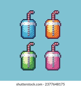 Pixel art sets of drink juice with variation color item asset. Simple bits of drink juice on pixelated style. 8bits perfect for game asset or design asset element for your game design asset.