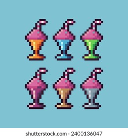 Pixel art sets of drink juice icon with variation color item asset. juice icon on pixelated style. 8bits perfect for game asset or design asset element for your game design asset