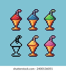 Pixel art sets of drink juice icon with variation color item asset. juice icon on pixelated style. 8bits perfect for game asset or design asset element for your game design asset