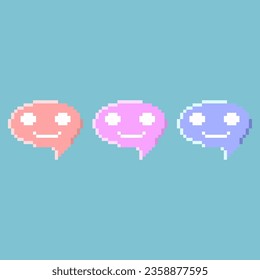 Pixel art sets of emoji with dialog box shape with variation color items asset. dialog box on pixelated style.8bits perfect for game asset or design asset element for your game design asset.
