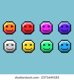 Conjuntos de arte de píxeles de la cara de emoticono con activo de elemento de color de variación. Bits simples de cara de emoticono en estilo pixelado. 8 bits perfectos para activos de juego o elementos de activos de diseño para su activo de diseño de juegos