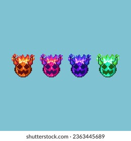 Pixel art sets of evil pumkin halloween with variation color item asset. simple bits of fire pumkin on pixelated style 8bits perfect for game asset or design asset element for your game design asset