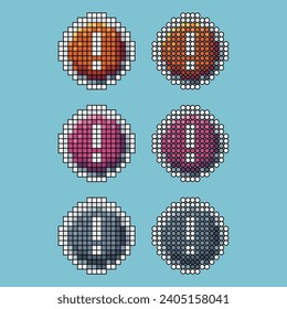 Pixel art sets of exclamation mark sign icon with variation color item asset.exclamation mark icon on pixelated style. 8bits perfect for game asset or design asset element for your game design asset