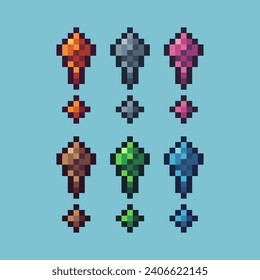 Pixel art sets of exclamation mark icon with variation color item asset. exclamation mark icon on pixelated style. 8bits perfect for game asset or design asset element for your game design asset