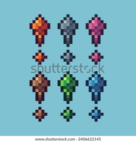 Pixel art sets of exclamation mark icon with variation color item asset. exclamation mark icon on pixelated style. 8bits perfect for game asset or design asset element for your game design asset