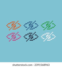 Pixel art sets of eye icon with variation color item asset. Eyes icon on pixelated style. 8bits perfect for game asset or design asset element for your game design asset