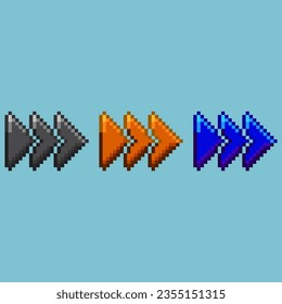 Pixel art sets of fast forward button with variation color items asset. black,orange,and blue on pixelated style.8bits perfect for game asset or design asset element for your game design asset.