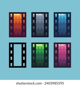 Pixel art sets of Film roll paper icon with variation color item asset. Film Roll icon on pixelated style. 8bits perfect for game asset or design asset element for your game design asset