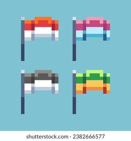 Pixel art sets of flag icon with variation color item asset. Simple bits of flag icon flat on pixelated style. 8bits perfect for game asset or design asset element for your game design asset.