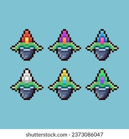 Conjuntos de arte de píxeles de decoración de plantas florales con activos de elementos de color de variación. Bits simples de flores en estilo pixelado. 8 bits perfectos para activos de juego o elementos de activos de diseño para su activo de diseño de juegos.