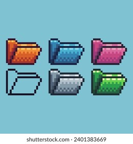 Pixel art sets of folder icon with variation color item asset. Folder icon on pixelated style. 8bits perfect for game asset or design asset element for your game design asset