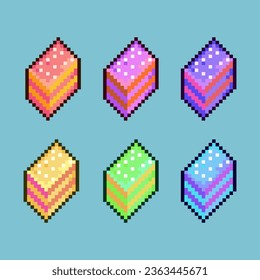 Pixel art sets of food cake with variation color item asset. simple bits of food cake for game item on pixelated style 8bits perfect for game asset or design asset element for your game design asset