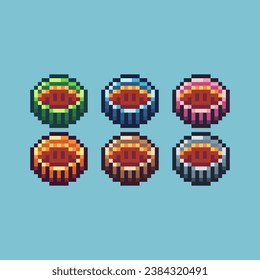 Pixel art sets of food pie with variation color item asset. Simple bits of pumkin pie pixelated style. 8bits perfect for game asset or design asset element for your game design asset.