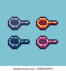Pixel art sets of frying pan with variation color item asset. Simple bits of cooking pan pixelated style. 8bits perfect for game asset or design asset element for your game design asset.