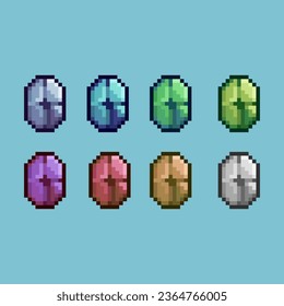Pixel art sets of gemstone craft blacksmith with variation color item asset. simple bits of rpg item on pixelated style 8bits perfect for game asset or design asset element for your game design asset