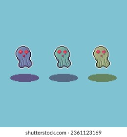 Pixel art sets of ghost with variation color items asset. simple ghost halloween for dugeon items on pixelated style.8bits perfect for game asset or design asset element for your game design asset