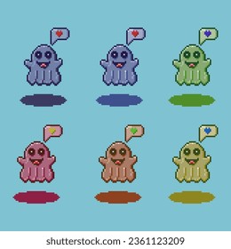 Pixel art sets of ghost with variation color items asset. simple ghost for halloween items on pixelated style.8bits perfect for game asset or design asset element for your game design asset