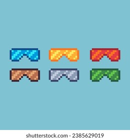 Pixel art sets of glasses with variation color item asset. Simple bits of glasses pixelated style. 8bits perfect for game asset or design asset element for your game design asset.