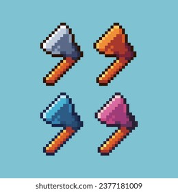 Conjuntos de piezas de arte de píxeles de un hacha dorado con activos de artículo de color de variación. Bits simples de oro de hacha en estilo pixelado. 8 bits perfectos para activos de juego o elementos de activos de diseño para su activo de diseño de juegos.