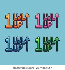 Pixel art sets of gold lvl up with variation color item asset. Simple bits of lvl up on pixelated style. 8bits perfect for game asset or design asset element for your game design asset.
