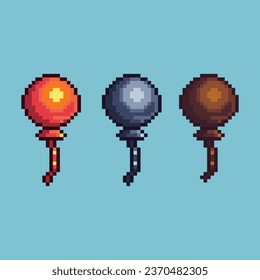 Juegos de arte de píxeles de globo de oro y plata con activo de elemento de color de variación. Bits simples de globo al estilo pixelado. 8 bits perfectos para activos de juego o elementos de activos de diseño para su activo de diseño de juegos