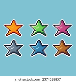 Pixel art sets of gold star with variation color item asset. Simple bits of star on pixelated style. 8bits perfect for game asset or design asset element for your game design asset.