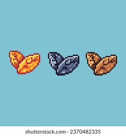 Conjuntos de arte de píxeles de oro y hoja de plata con activo de elemento de color de variación. Bits simples de icono de hoja en estilo pixelado. 8 bits perfectos para activos de juego o elementos de activos de diseño para su activo de diseño de juegos