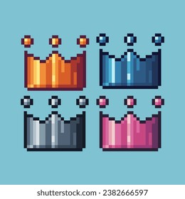 Pixel art sets of golden crown with variation color item asset. Simple bits of golden crown pixelated style. 8bits perfect for game asset or design asset element for your game design asset.