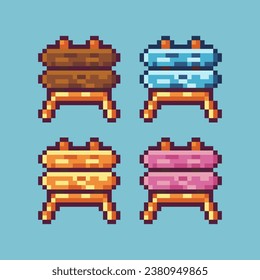 Conjuntos de arte de píxeles de plancha dorada con activos de elemento de color de variación. Bits simples de estilo pixelado de tablón. 8 bits perfectos para activos de juego o elementos de activos de diseño para su activo de diseño de juegos.