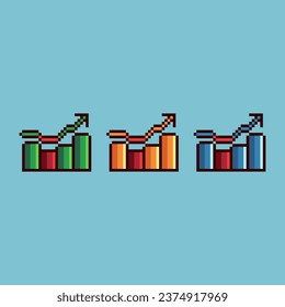 Pixel art sets of graph business with variation color item asset. Simple bits of graph on pixelated style. 8bits perfect for game asset or design asset element for your game design asset.