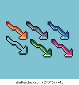 Pixel art sets of graph down icon with variation color item asset. Graph down icon on pixelated style. 8bits perfect for game asset or design asset element for your game design asset